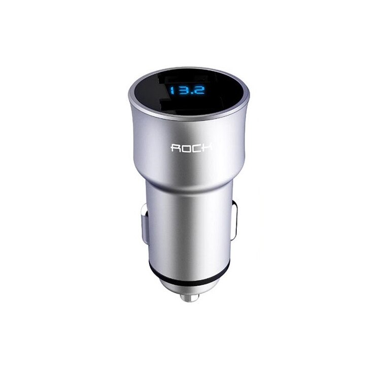Incarcator auto Rockspace SN310, Dual USB, LED Display, 5V-3.4A, Argintiu