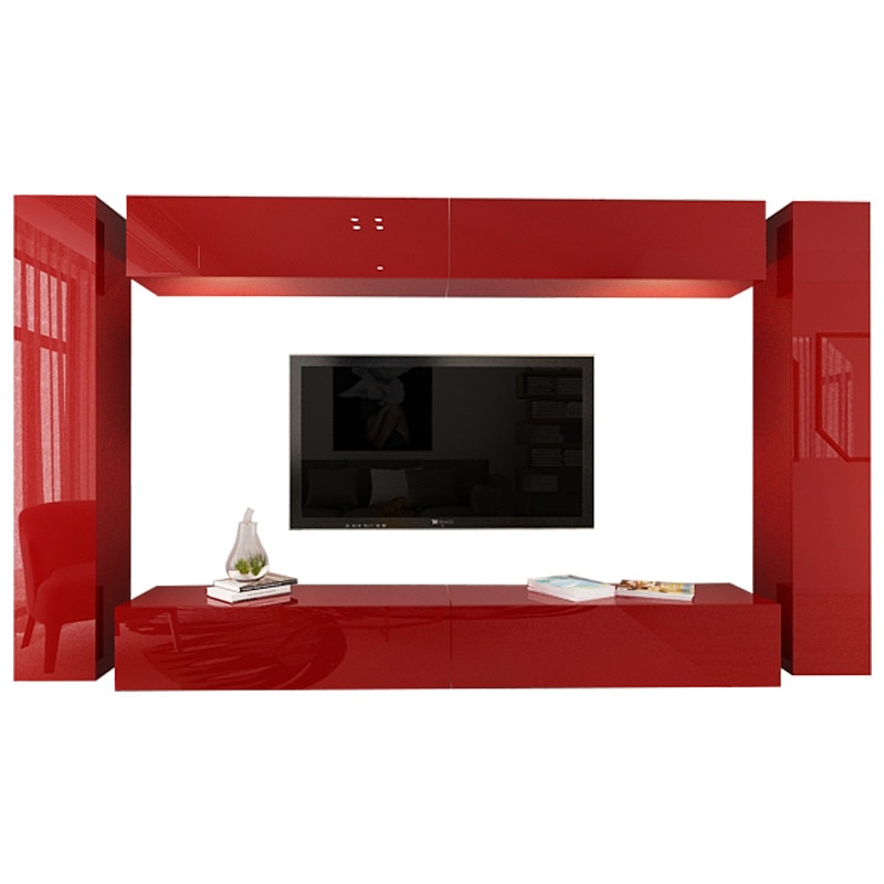 Set Mobila Living Modular Quadro 6, MDF Lucios, Bordo, Dimensiune 320 cm