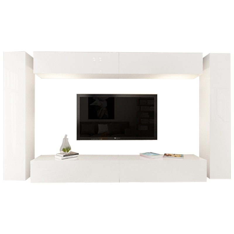 Set Mobila Living Modular Quadro 6, MDF Lucios, Alb, Dimensiune 320 cm