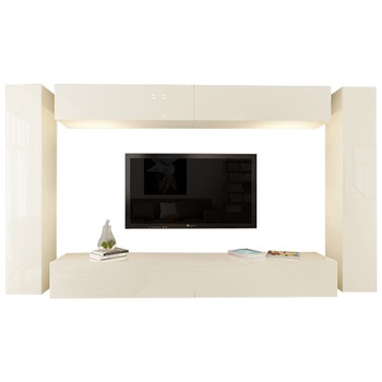 Set Mobila Living Modular Quadro 6, MDF Lucios, Crem, Dimensiune 320 cm Set Mobila Living Modular Quadro 6, MDF Lucios, Crem, Dimensiune 320 cm