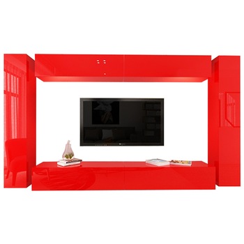 Set Mobila Living Modular Quadro 6, MDF Lucios, Rosu, Dimensiune 320 cm Set Mobila Living Modular Quadro 6, MDF Lucios, Rosu, Dimensiune 320 cm