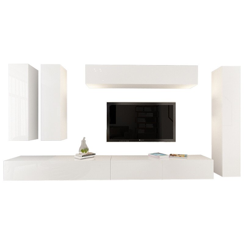 Set Mobila Living Modular Quadro 7, MDF Lucios, Alb, Dimensiune 370 cm