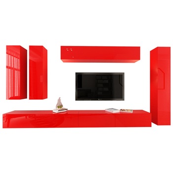 Set Mobila Living Modular Quadro 7, MDF Lucios, Rosu, Dimensiune 370 cm Set Mobila Living Modular Quadro 7, MDF Lucios, Rosu, Dimensiune 370 cm