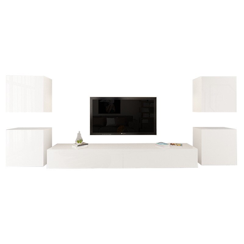 Set Mobila Living Modular Quadro 9, MDF Lucios, Alb, Dimensiune 380 cm