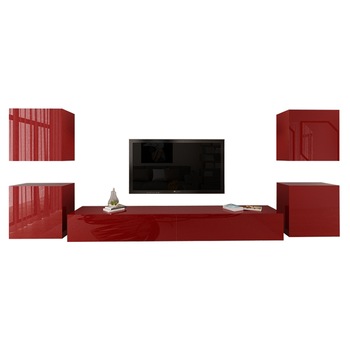 Set Mobila Living Modular Quadro 9, MDF Lucios, Bordo, Dimensiune 380 cm Set Mobila Living Modular Quadro 9, MDF Lucios, Bordo, Dimensiune 380 cm