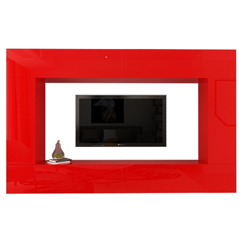 Set Mobila Living Modular Quadro 8, MDF Lucios, Rosu, Dimensiune 240 cm