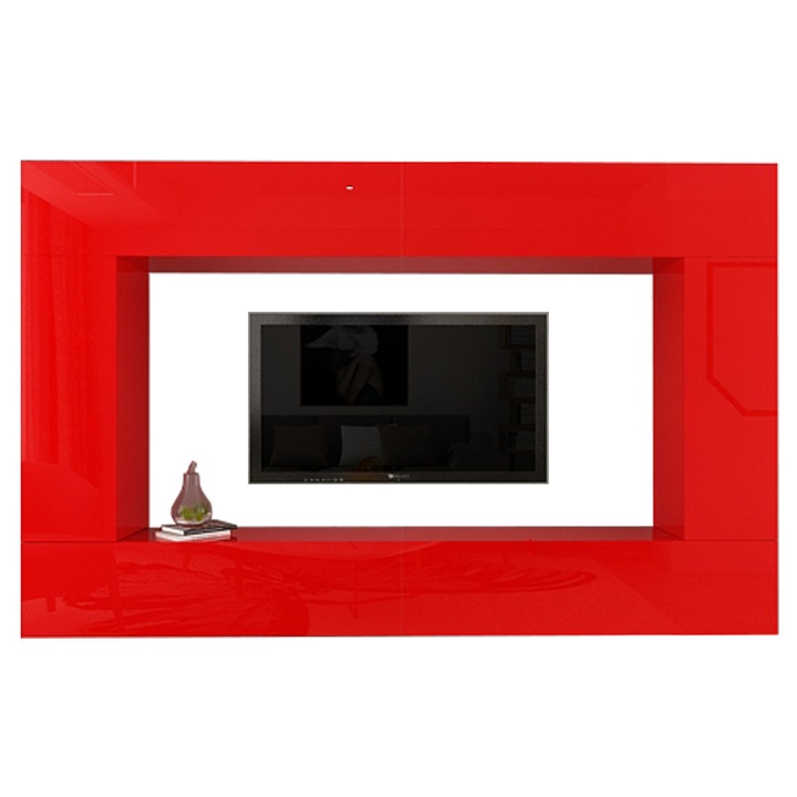 Set Mobila Living Modular Quadro 8, MDF Lucios, Rosu, Dimensiune 240 cm