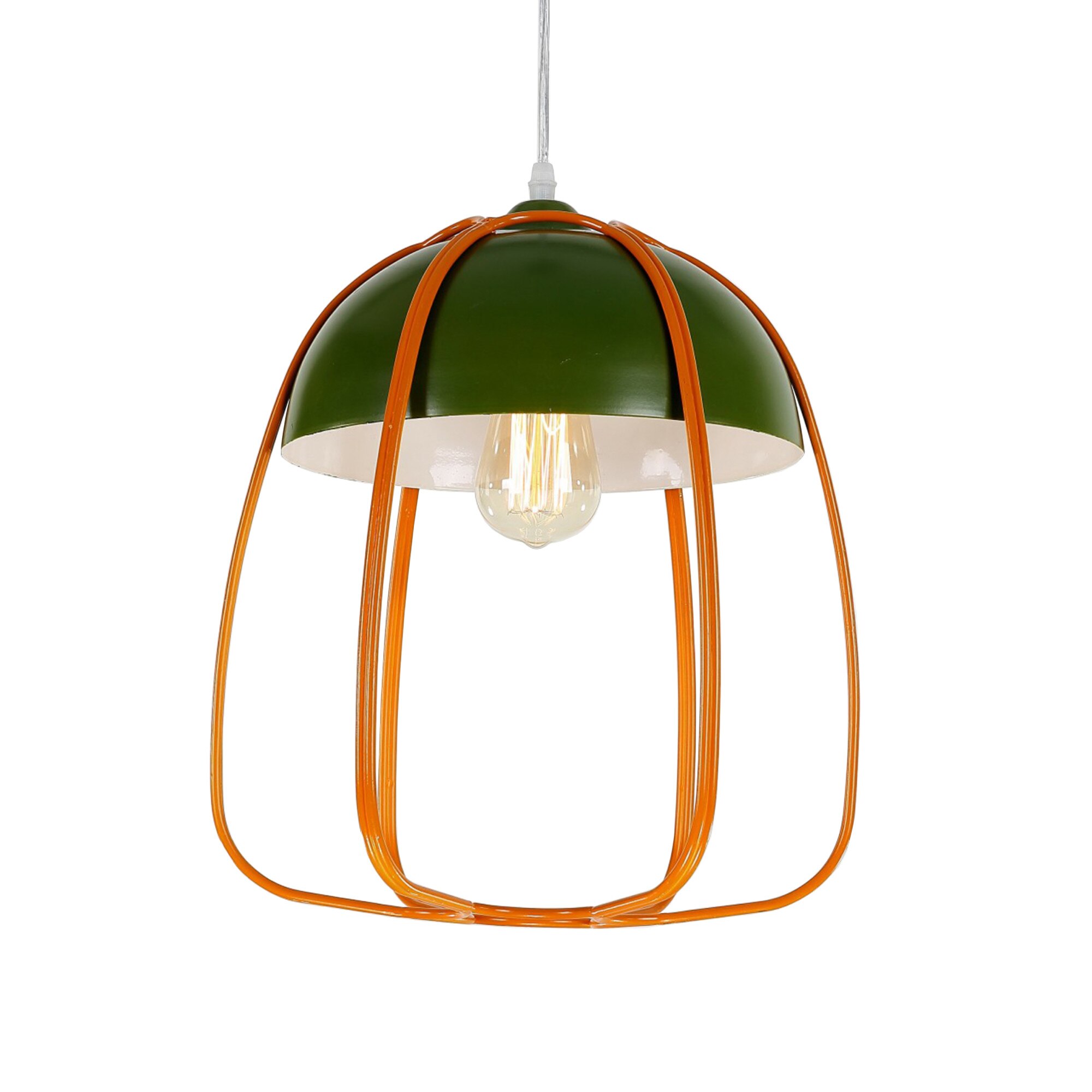 Pendul Kiddie, structura metalica, culoare verde cu portocaliu, fasung E27, fir ajustabil