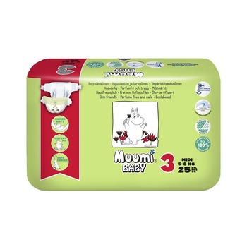 Scutece finlandeze eco Muumi Baby 3 mini, 5-8 kg, 25 bucati Scutece finlandeze eco Muumi Baby 3 mini, 5-8 kg, 25 bucati