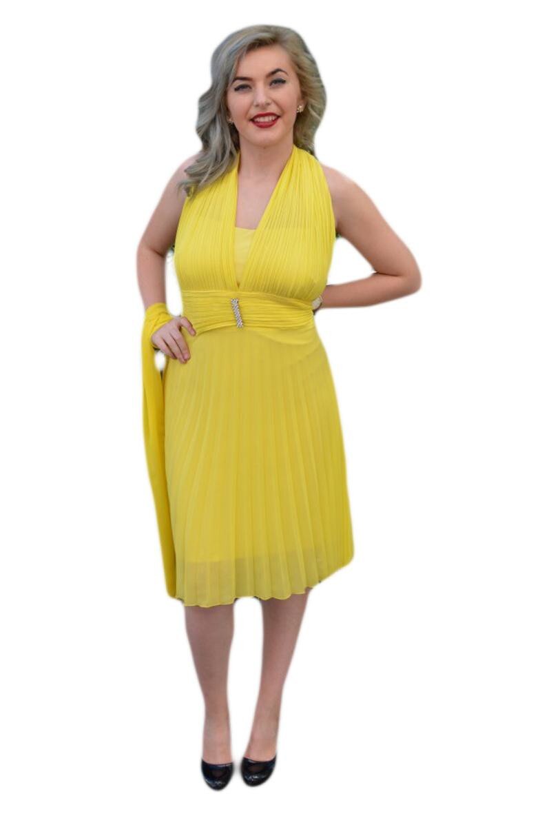 Rochie delicata, din voal plisat,D&JExclusive, Galben