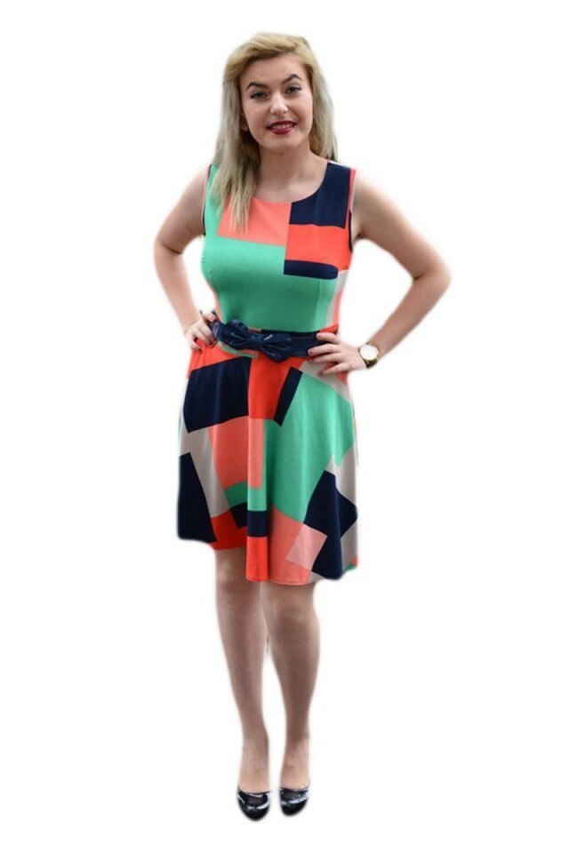 Rochie casual, fara maneci, cu fusta in clos,D&J Exclusive, Multicolor