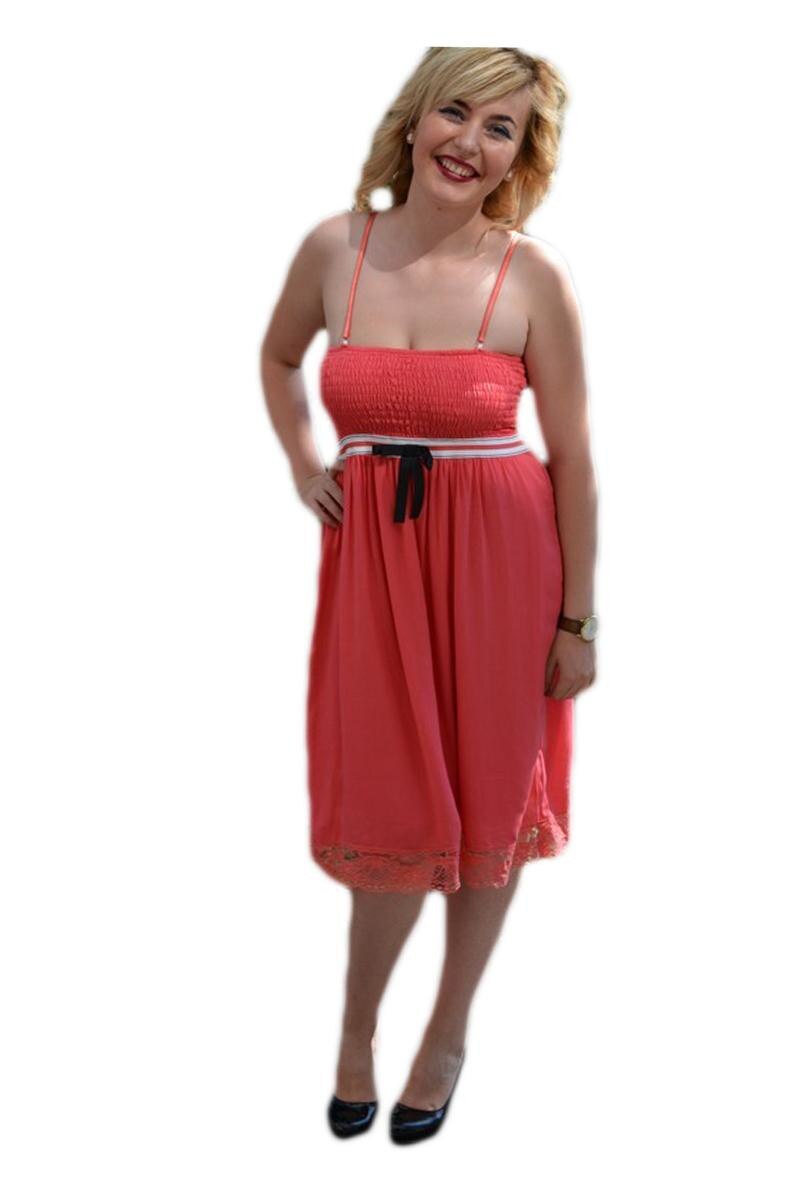 Rochie de vara, top elastic cu bretele reglabile si croi lejer,D&J Exclusive, Corai