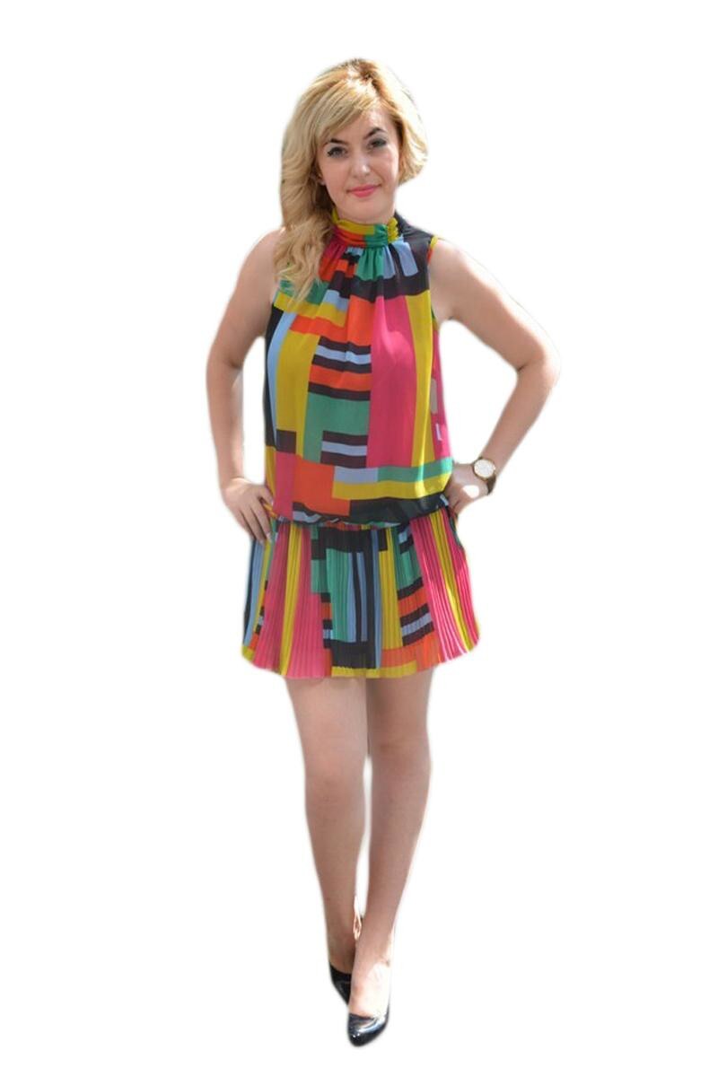 Rochie casual, feminina din voal fronsat, D&J Exclusive, Multicolor