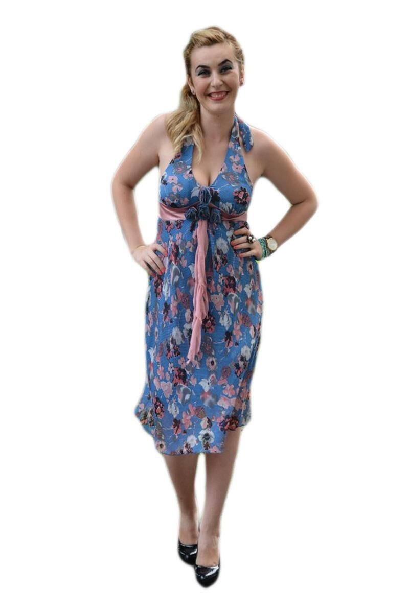 Rochie feminina, din voal cu imprimeu si spatele gol,D&J Exclusive, Multicolor