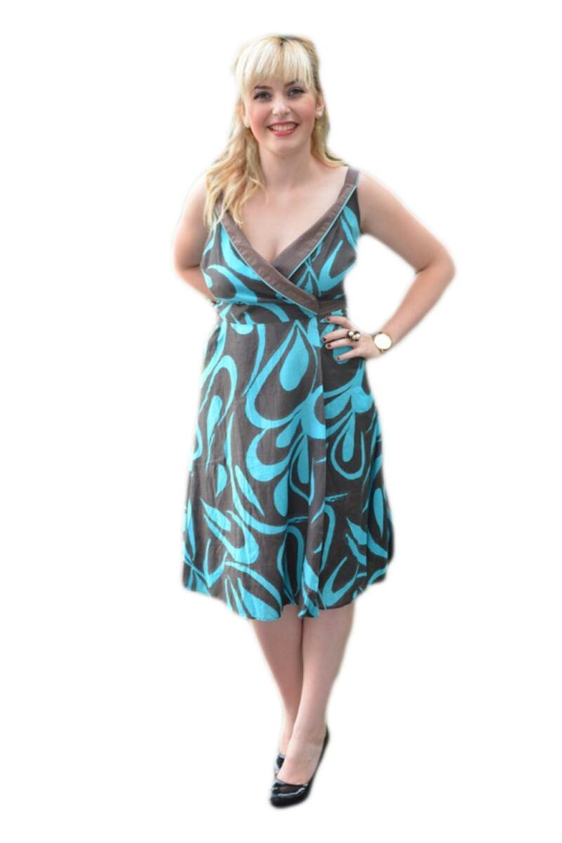 Rochie de vara cu bretele, D&J Exclusive, Turcoaz/Maro inchis