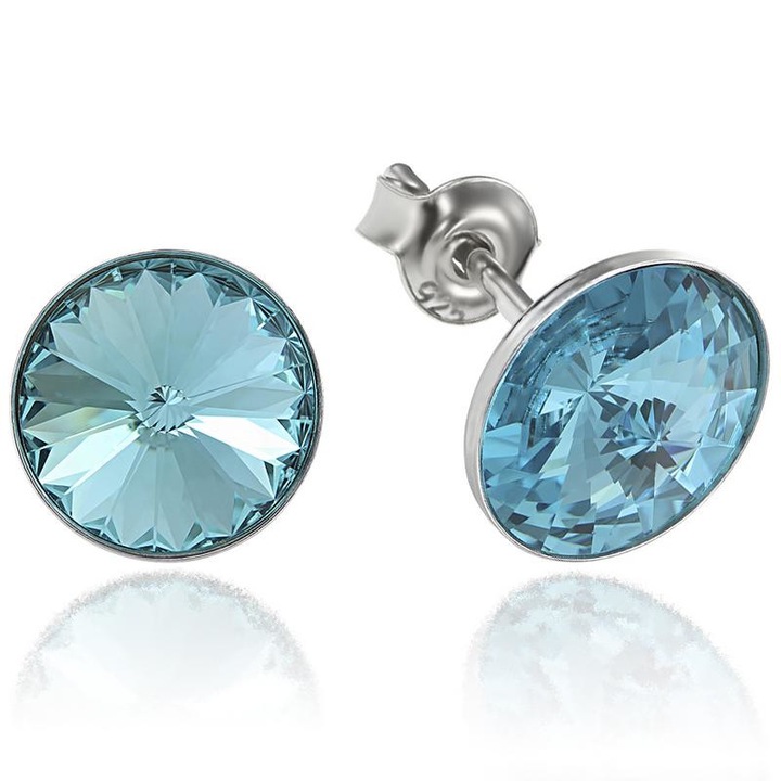 e-Crystal - 925 ezüst ródiumozott stud fülbevaló® Rivoli 8mm Light Turquoise kristályal