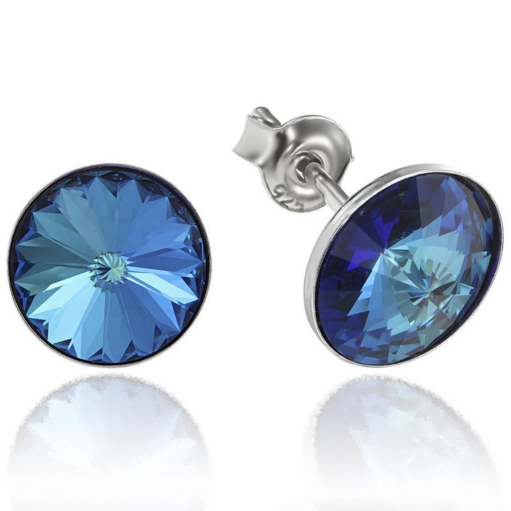 e-Crystal - 925 ezüst ródiumozott stud fülbevaló® Rivoli 8mm Bermuda Blue kristályal