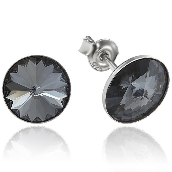 e-Crystal - 925 ezüst ródiumozott stud fülbevaló® Rivoli 8mm Silver Night kristályal