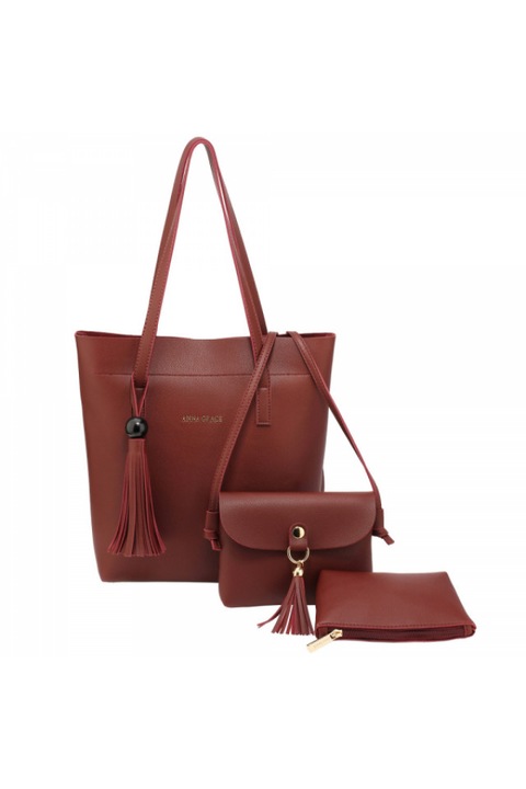 Bordó táska készlet, ökológiai bőrből, női, Leesun, AG00612