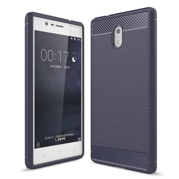 Husa Nokia 3 Tpu Carbon Fibre Brushed - albastru Husa Nokia 3 Tpu Carbon Fibre Brushed - albastru