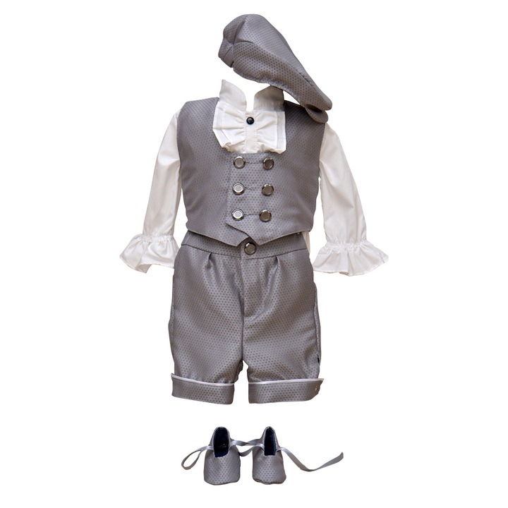Set costumas de botez cu bascuta si botosei, Couture Bebe, Alexander, 3-6 luni