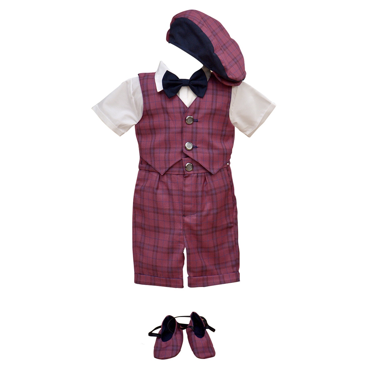 Set costumas de botez cu bascuta si botosei, Couture Bebe, Gabriel, 6-9 luni