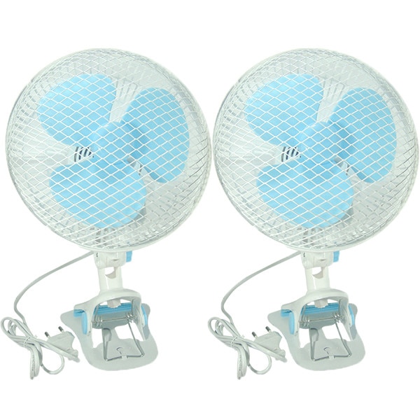 Pachet 2 bucati - Ventilator de birou cu prindere, 220 V, 2 trepte, Buton on/off, Alb-Turcoaz