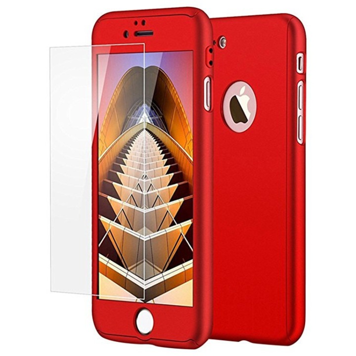 Калъф MyStyle Red за Apple iPhone 8 Plus пълно покритие на 360 градуса с безплатно защитно фолио