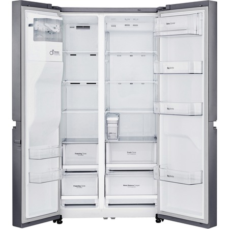 Side by side LG GSL471ICEZ, 601 l, No Frost, Dozator de apa/gheata, Touch control, Compresor Inverter linear, Clasa A++, H 179 cm, Argintiu