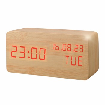 Ceas de birou, ProCart, display LED, din lemn, senzor sunet, temperatura, data, alarma, maro Ceas de birou, ProCart, display LED, din lemn, senzor sunet, temperatura, data, alarma, maro