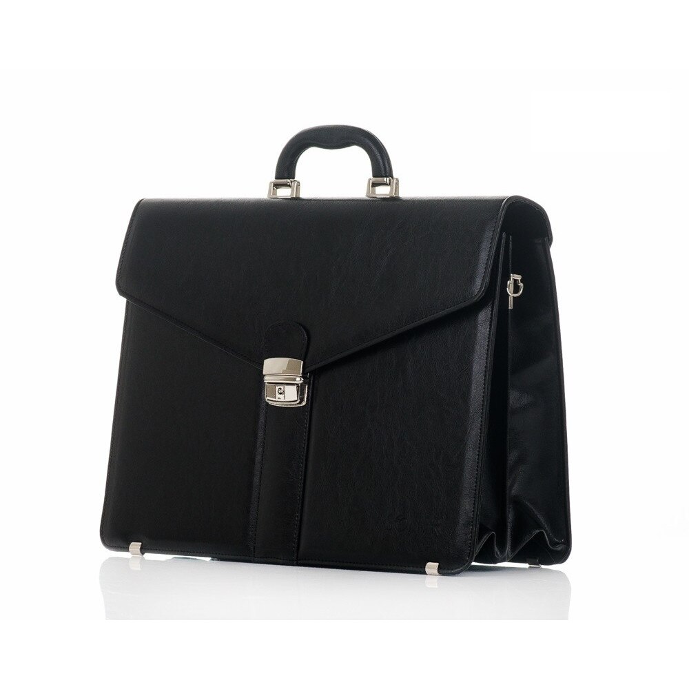 Servieta documente Solier S20, Piele ecologica, Negru