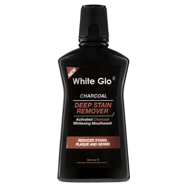 White Glo Deep Stain Remover szájvíz aktív szénnel és fehérítő hatással, 500 ml