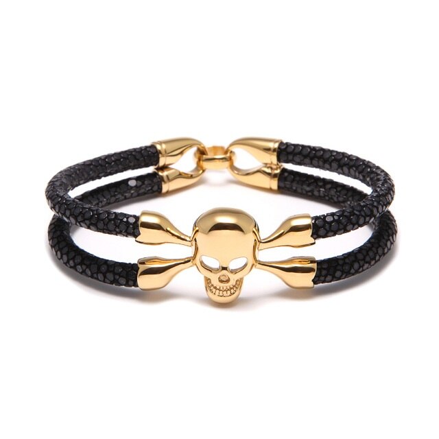 Bratara Brooks Double Strap Gold Skull
