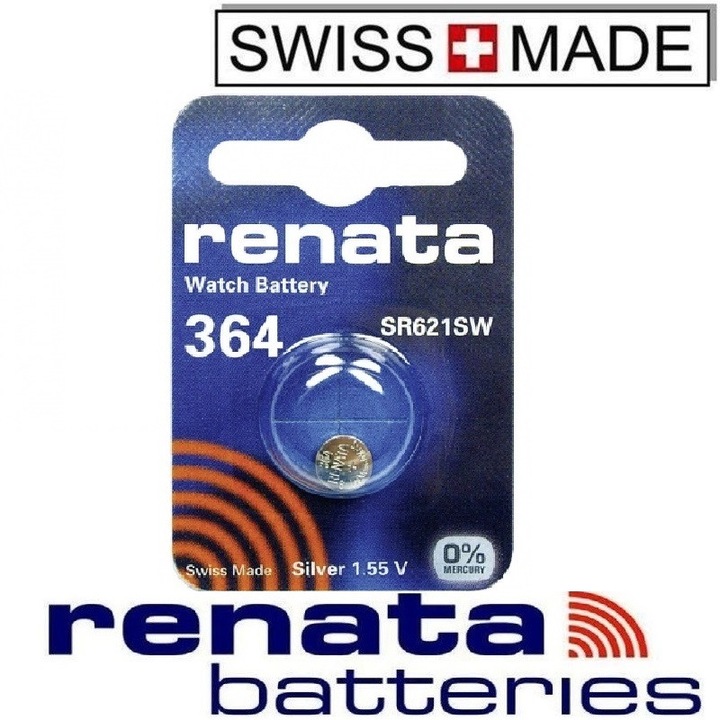 Батерия от сребърен оксид Renata 364 SR621SW AG1, 1.55V 20mAh