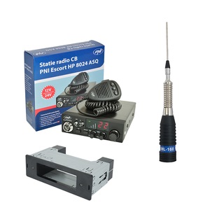 Kit Statie radio CB PNI ESCORT HP 8024 ASQ 12/24V + Carcasa 1DIN + Antena CB PNI ML160 Fara cablu