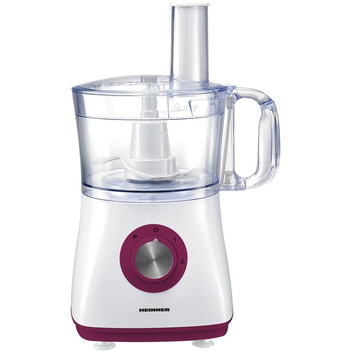 Кухненски робот Heinner Charm HFP-750BG, 750 W, Купа 1.2 л, Блендер 1.8 л, 4 диска, Бял/Бордо