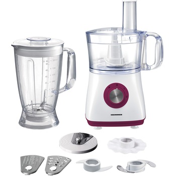 Robot de bucatarie Heinner Charm HFP-750BG, 750 W, Bol 1.2 L, Blender 1.8 L, 4 discuri, Alb/Visiniu Robot de bucatarie Heinner Charm HFP-750BG, 750 W, Bol 1.2 L, Blender 1.8 L, 4 discuri, Alb/Visiniu