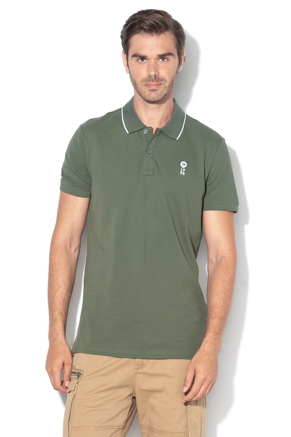 Jack&Jones, Tricou polo regular fit Stone, Verde feriga, S