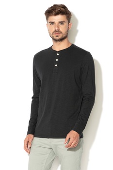 Selected Homme, Camasa henley din bumbac organic Ben, Negru, M Selected Homme, Camasa henley din bumbac organic Ben, Negru, M