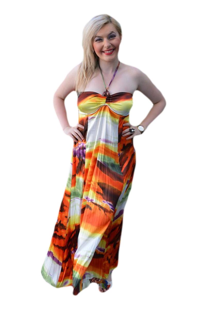 Rochie rafinata de vara, design abstract bust buretat,D&J Exclusive, Portocaliu