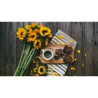 fototapet decorativ autoadeziv quotsunflowers coffee mug brownies wooden tablequot 135 x 200 cm imagen 2_0_
0