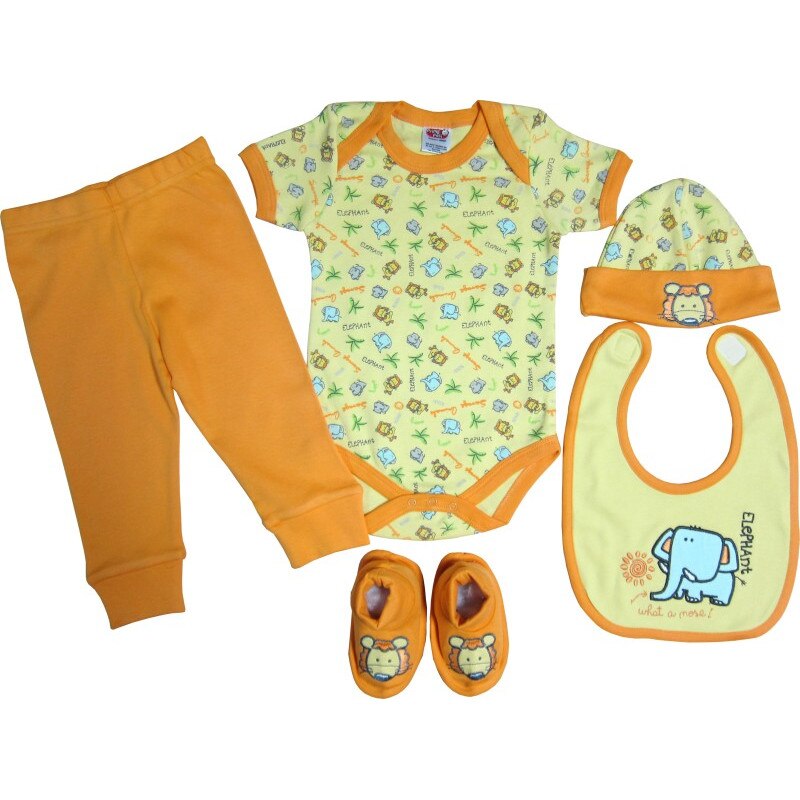 Set cadou bebe 5 piese, Primii Pasi, PP1220-5MS, galben, 0-6L