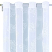 Perdea Zola® alba cu frunzulite cu inele tip capsa 140x250 cm