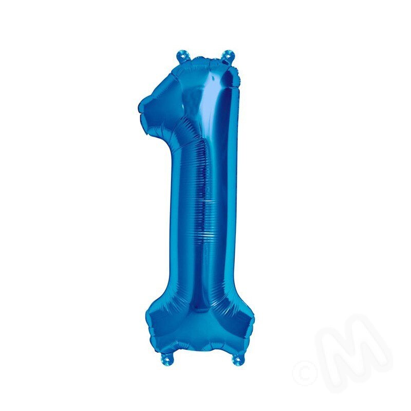 Balon folie, cifra 1, culoare albastru, 105 cm, 1 buc