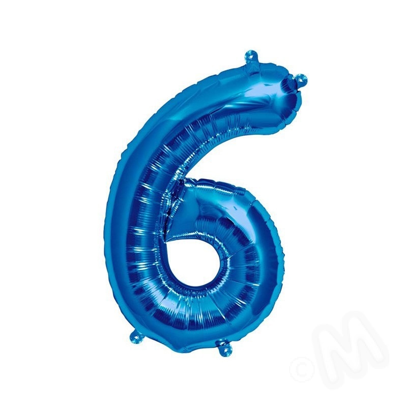 Balon folie, cifra 6, culoare albastru, 105 cm, 1 buc