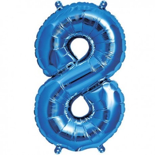 Balon folie, cifra 8, culoare albastru, 105 cm, 1 buc