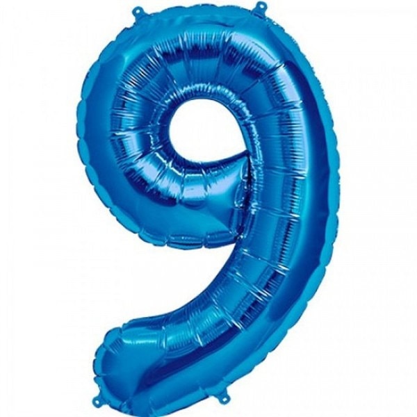 Balon folie, cifra 9, culoare albastru, 105 cm, 1 buc