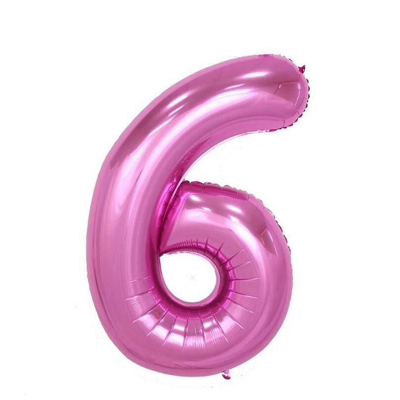 Balon folie, cifra 6, culoare roz, 105 cm, 1 buc