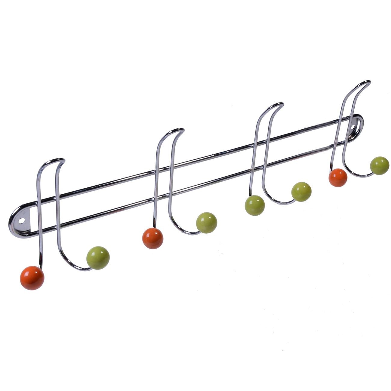 Cuier perete cu 4 agatatori, Metalic, Multicolor, 45x12x4 cm