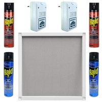 pachet - plasa insecte pentru baie cu profil din aluminiu alb maro gri  2 x riddex pest repeller aparat anti-rozatoare cu ultrasunete  2 x raid spray anti-insecte taratoare 400ml  2 x raid insecticid anti muste si tantari 400ml imagen 21_0_
0